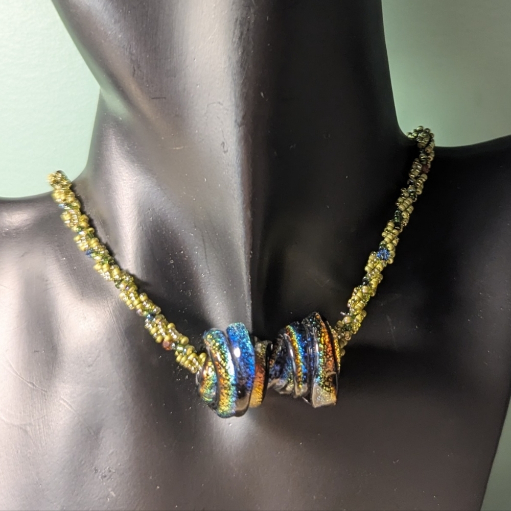 Necklace Hand Blown Glass Beads Multicolor Artisan Handmade High End Art to Wear